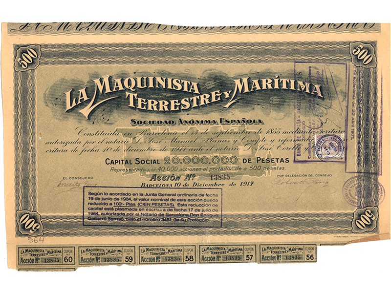 Accin de La Maquinista Terrestre y Martima, S.A. Ao 1917. Sign. IG-0564