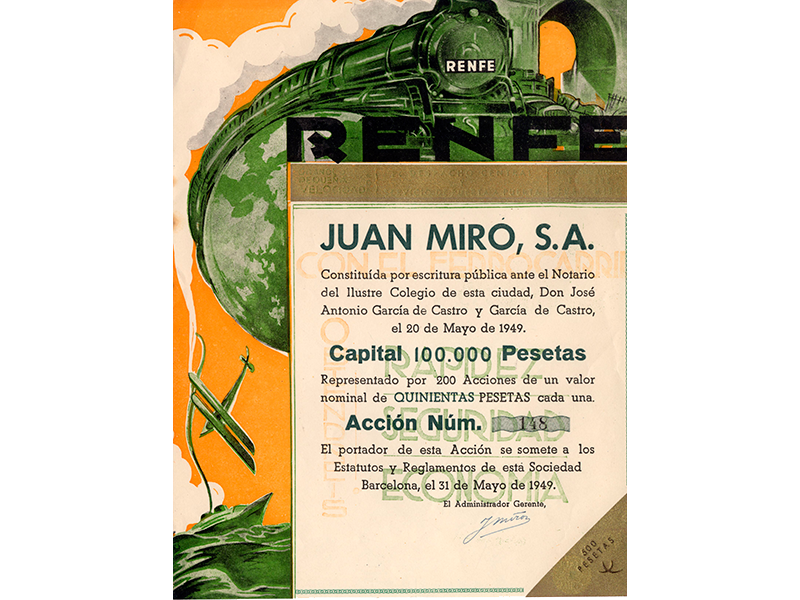 Accin de Juan Mir, S.A. (RENFE). Ao 1949. Sign. O-0059