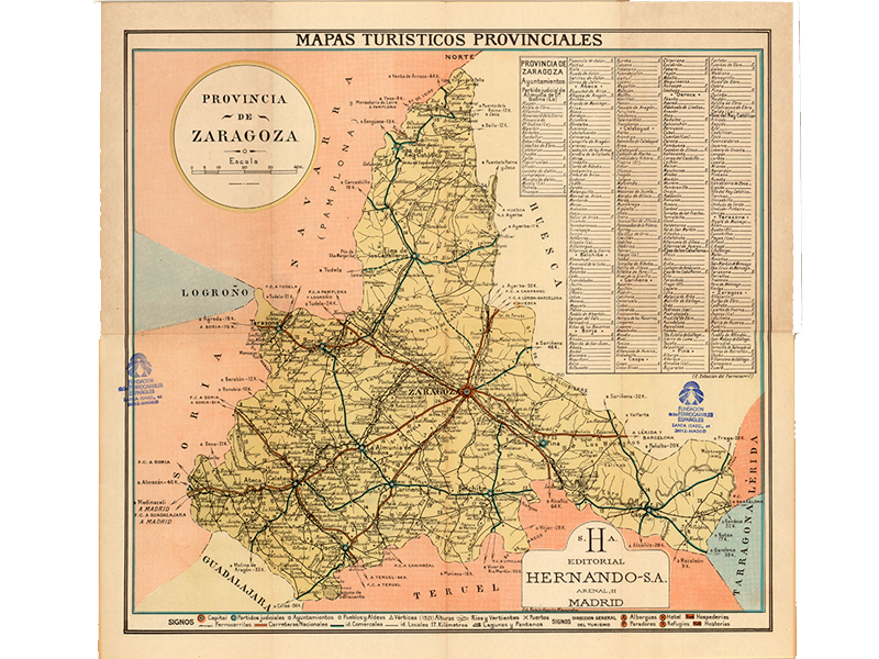 Mapas tursticos provinciales: provincia de Zaragoza. 1950. Signatura MAP 07-22