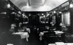 Interior de un coche restaurante (Fotgrafo Manuel Cuenca, 2 mitad s. XX)