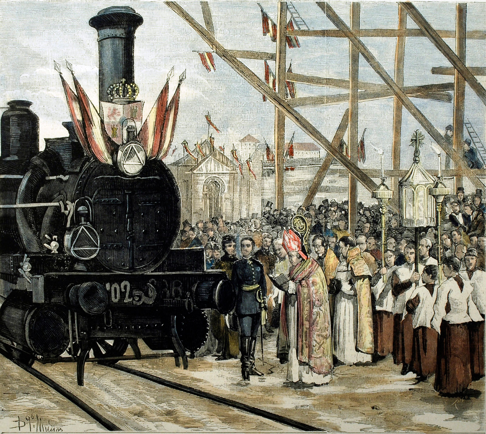 Inauguración de la línea directa de Madrid a Ciudad Real el 3 de febrero de 1879. Domingo Muñoz. <i>Revista La Ilustración Española y Americana</i>, 8-feb-1879. <i>Colección RailArte</i>