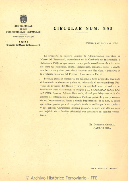 Circular num. 293 de la Direccin General de la Red Nacional de los Ferrocarriles Espaoles