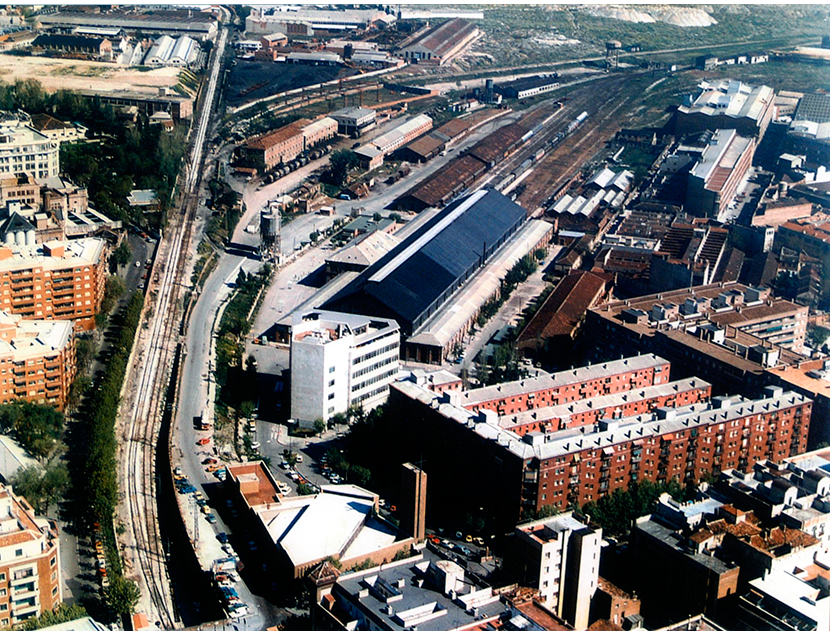 Vista area del complejo de la estacin de Madrid-Delicias