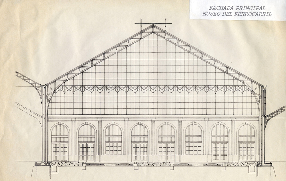 Plano de alzado de la fachada del Museo del Ferrocarril de Madrid