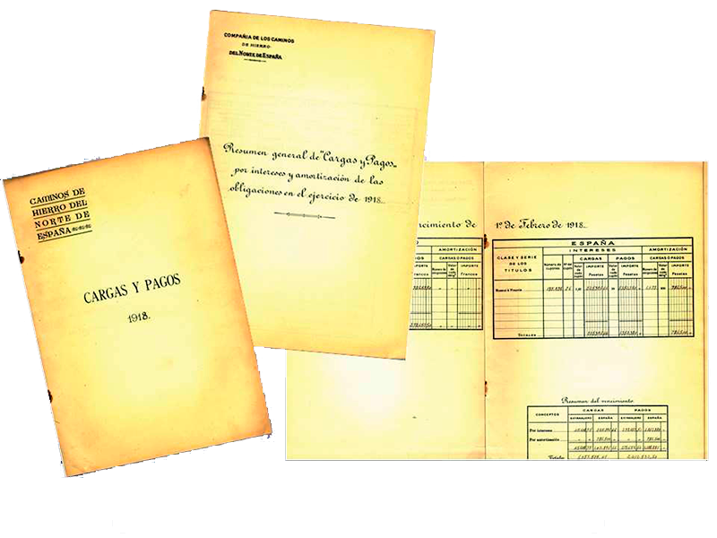 Resumen general de 'cargas y pagos' por intereses y amortización de las obligaciones de la Compañía del Norte. Año 1918. Sign. W-0043-003/1