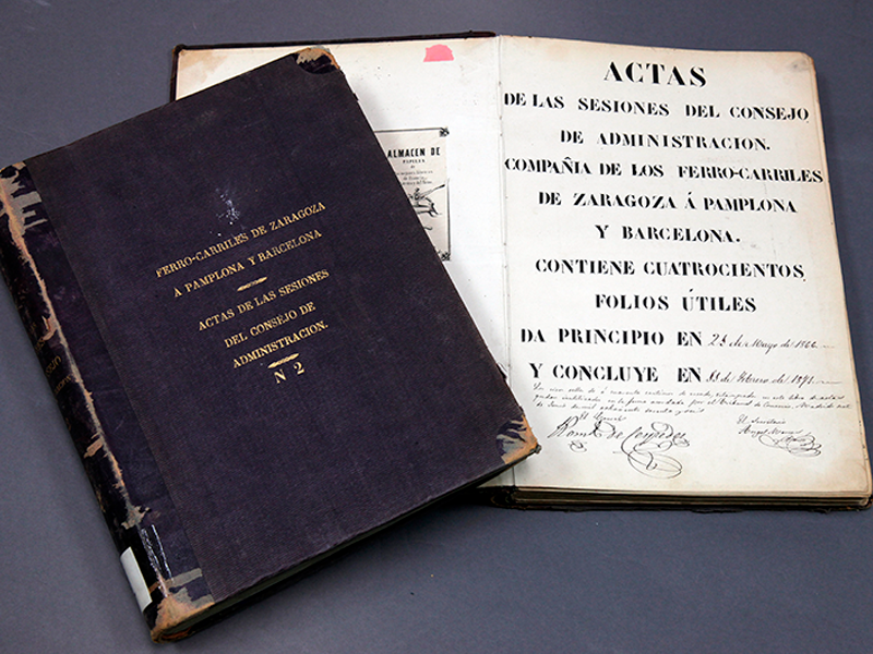 Libros de Actas del Consejo de Administración de la Compañía de los Ferrocarriles de Zaragoza a Pamplona y Barcelona. Año 1866-1878. Sign. L-0486 - L-0487