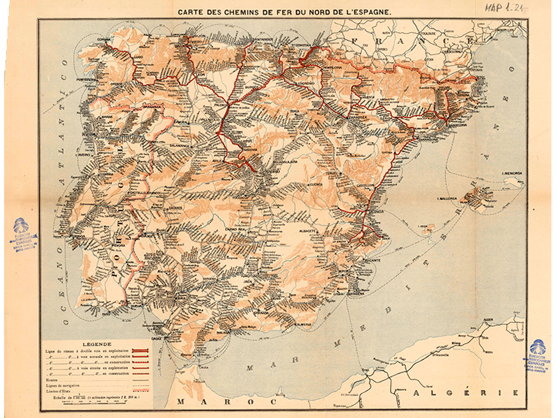 Carte des Chemins de Fer du Nord de L´Espagne. Compañía de los Caminos de Hierro del Norte. Aprox.1915. Signatura MAP 01-21