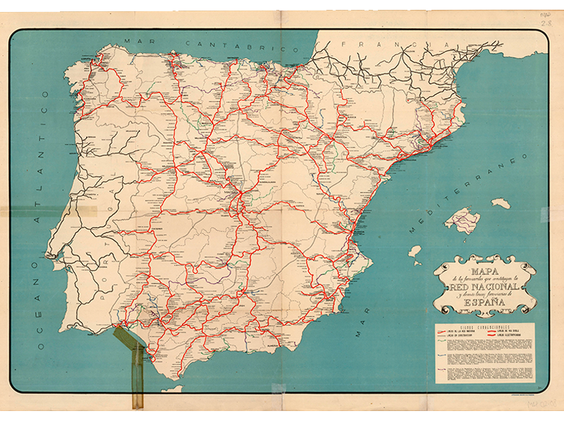 Mapa de los ferrocarriles que constituyen la red nacional y demás líneas ferroviarias de España . 1941. MAP 02-08