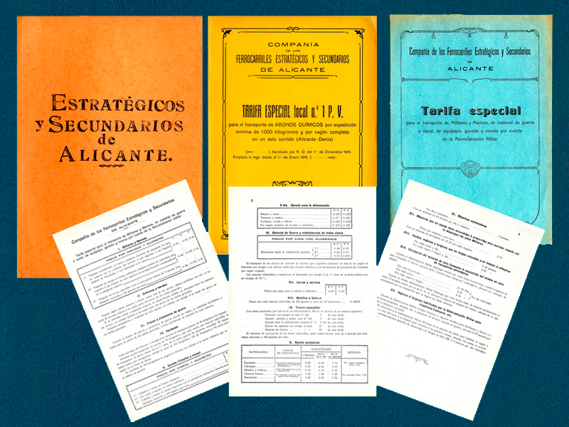 Tarifas de la Compañía de los Ferrocarriles Estratégicos y Secundarios de Alicante. Años 1915-1944. Sign. D-0785-005