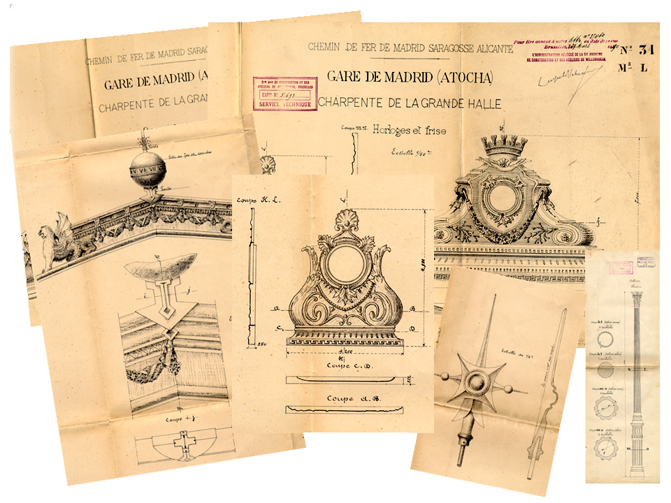 Detalles ornamentales en la estación de Madrid-Atocha. Año 1890. Sign. M-0003-007
