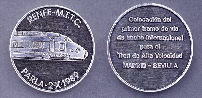Colocacin del primer tramo de va de ancho internacional en Espaa, 2 de octubre de 1989