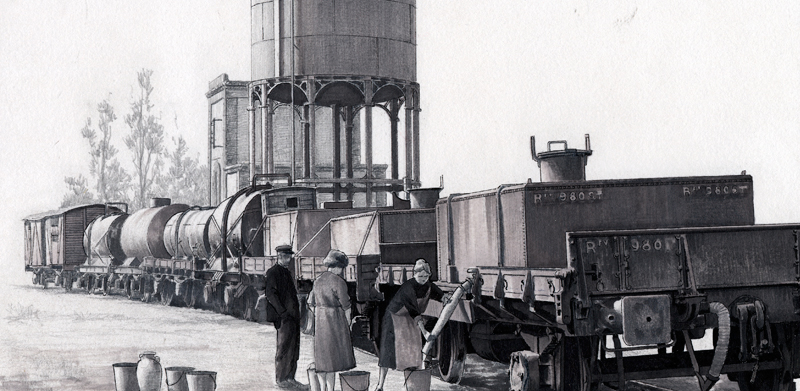 Obtencin de agua en poblado ferroviario