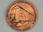 Medalla conmemorativa de la construccin de 450 vagones Gbs por CAF Espaa para Maschinen-Export DDR ([Manuel Prieto], Espaa, 1979) - Donacin: Enrique Balbuena - Pieza IG: 08322