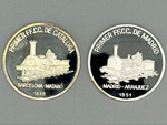 Medallas conmemorativas: Primer ferrocarril en Catalua (Barcelona-Matar 1848) y Primer ferrocarril en Madrid (Madrid-Aranjuez 1851)  (NVMISMA, Espaa, 2001) - Donacin: NVMISA - Pieza IG: 03124